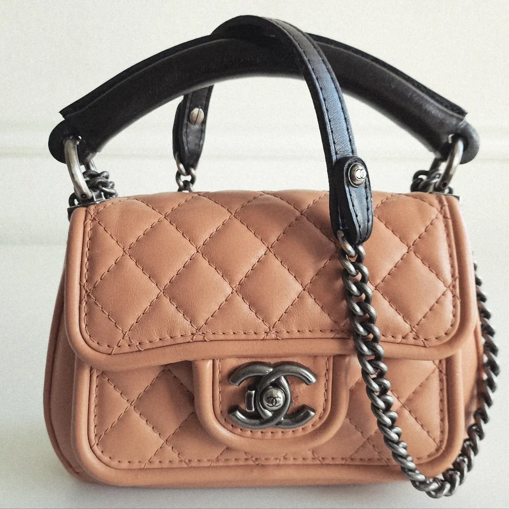 Chanel Peach Quilted Top Handle Flap Bag